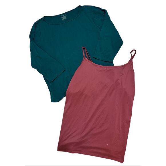 Plus Size Basics Womens 2X Cotton Tee Shirt Cami Bundle Pink Green Layering - Picture 1 of 13